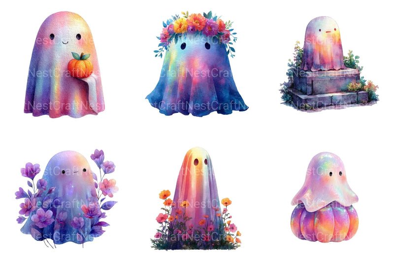 Iridescent Halloween Ghost Clipart Bundle 8 - CraftNest - Digital Crafting and Art