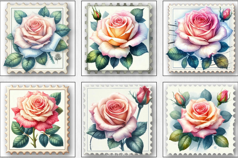 Vintage Faux Roses Stamps Clipart Bundle - CraftNest - Digital Crafting and Art