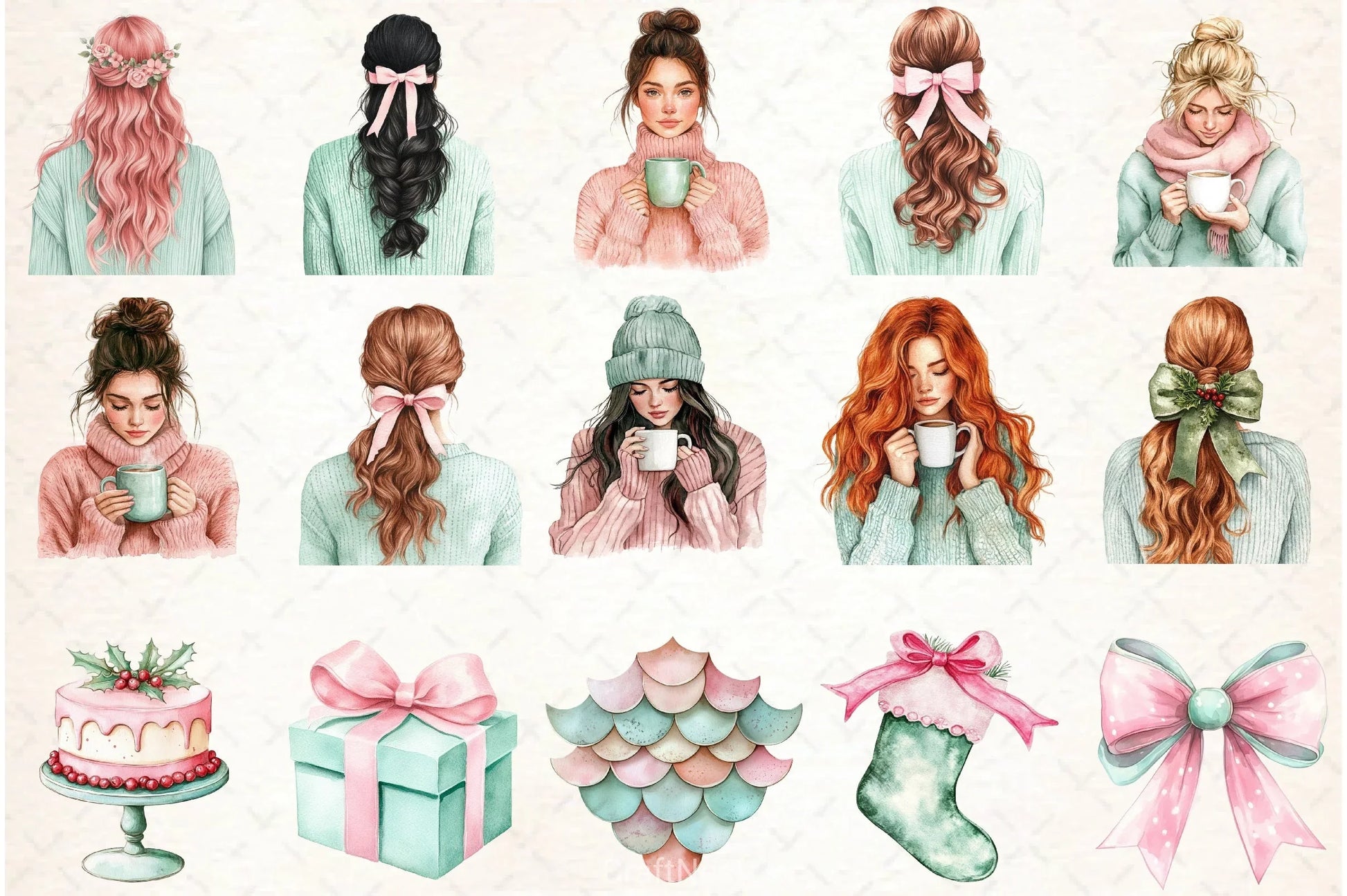 Mint & Pink Christmas Clipart Bundle - CraftNest - Digital Crafting and Art