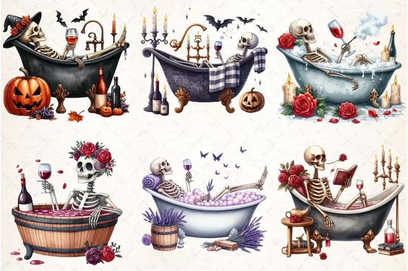 Skeleton Drinking Wine Clipart Bundle - CraftNest - Digital Crafting and Art