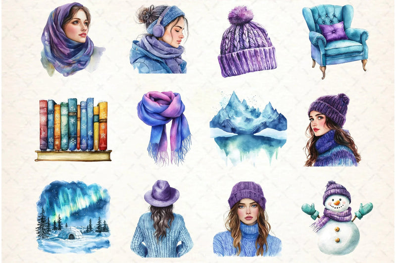 Cozy Winter Northern Lights Clipart Bundle - CraftNest - Digital Crafting and Art