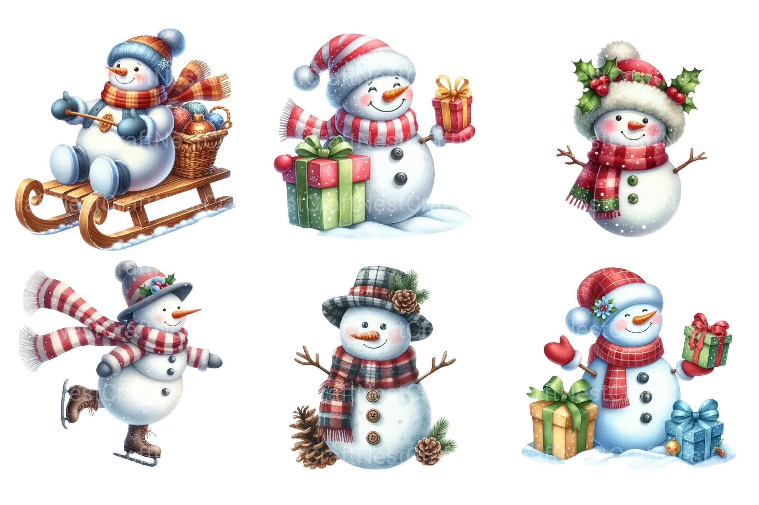 Snowman Winter Christmas Cute Clipart Bundle - CraftNest - Digital Crafting and Art
