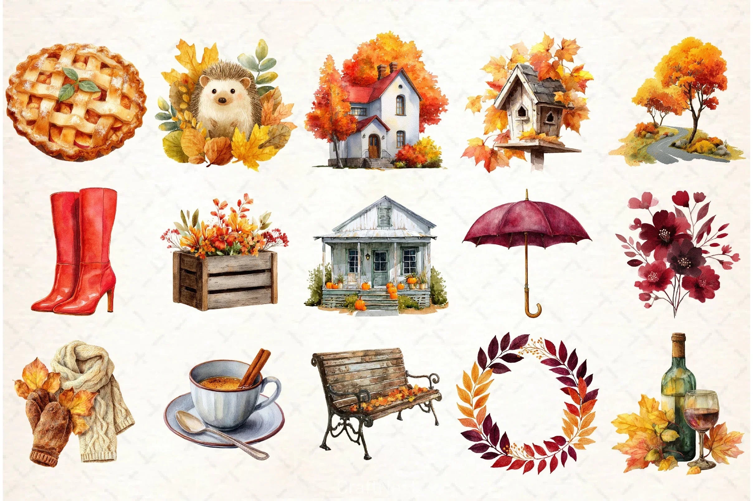 Burgundy Autumn Clipart Bundle 3 - CraftNest - Digital Crafting and Art
