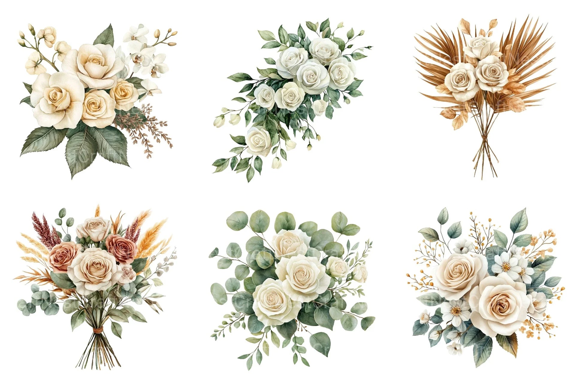 White Boho Wedding Floral Clipart Bundle - CraftNest - Digital Crafting and Art