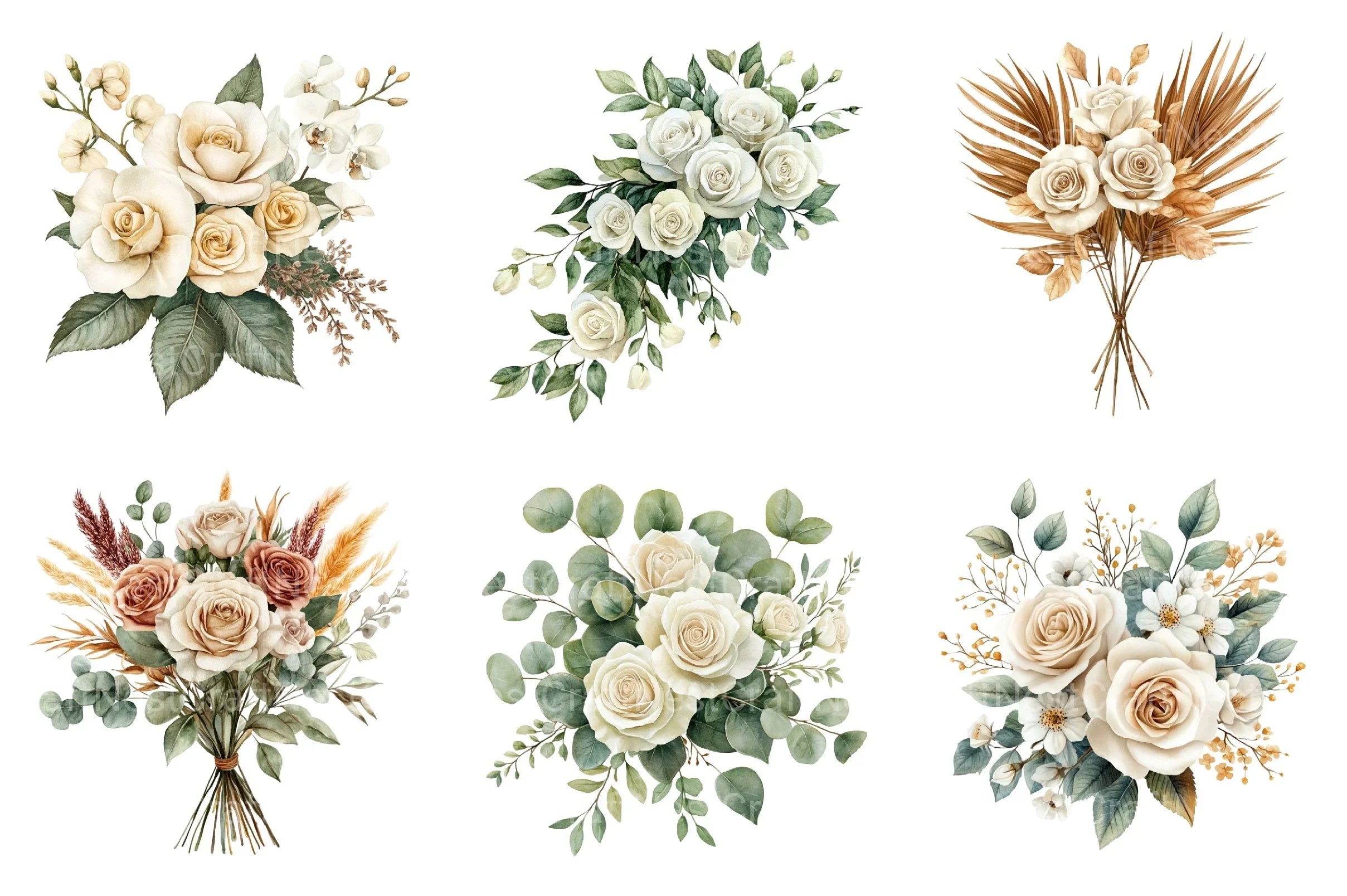 White Boho Wedding Floral Clipart Bundle - CraftNest - Digital Crafting and Art