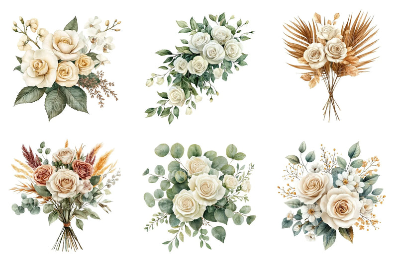 White Boho Wedding Floral Clipart Bundle - CraftNest - Digital Crafting and Art