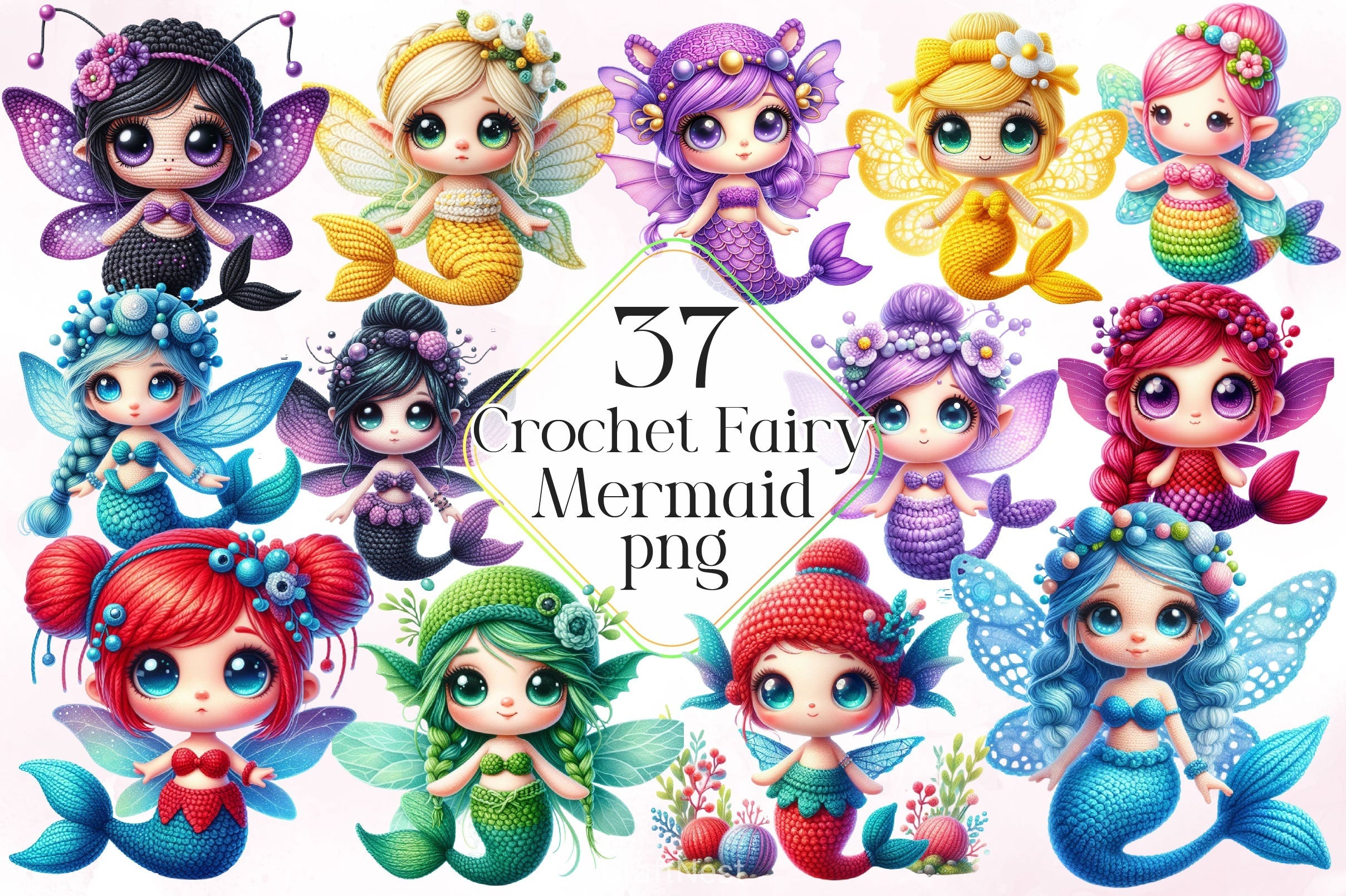 Crochet Fairy Mermaid Clipart Bundle