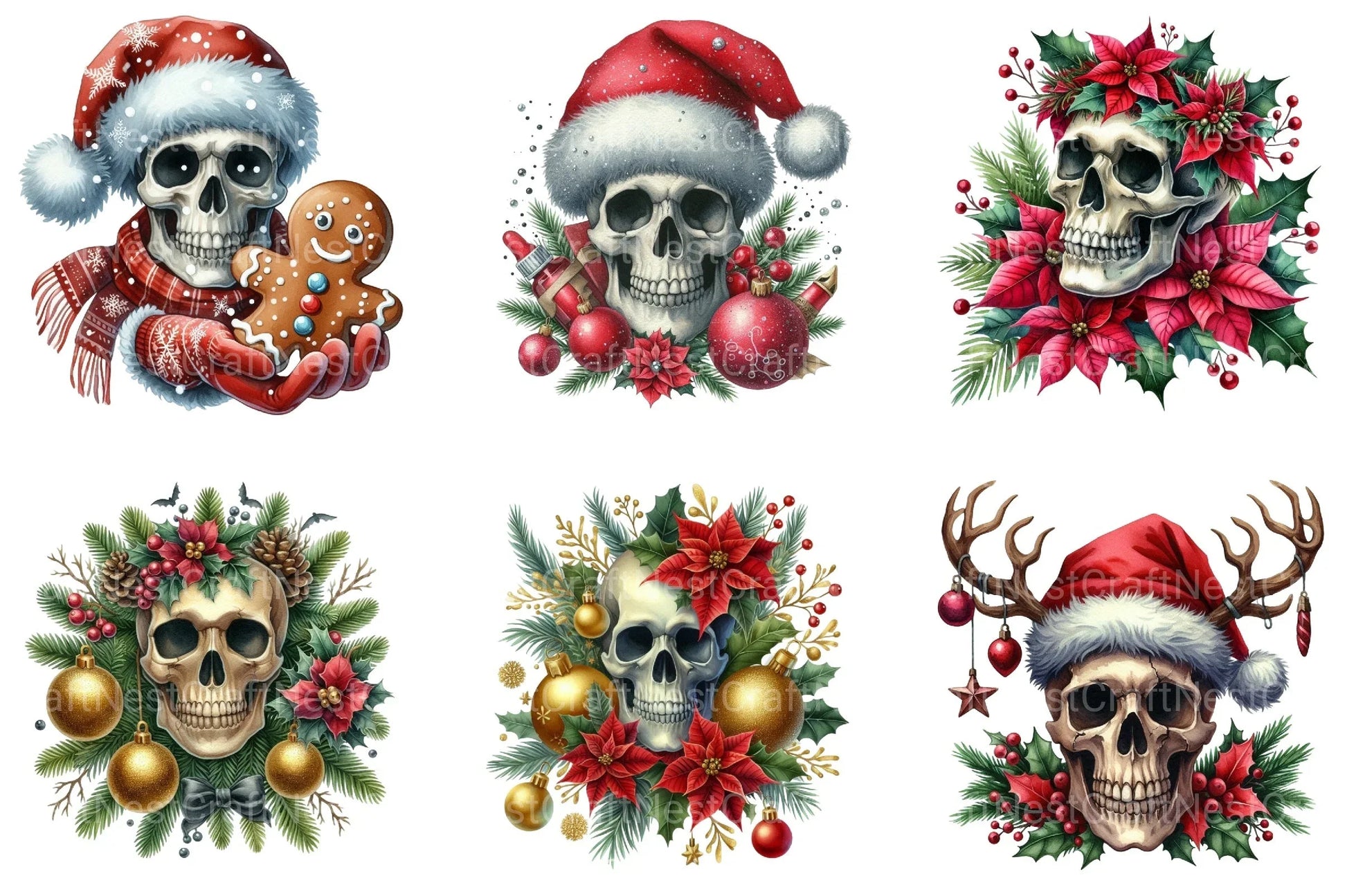 Christmas Floral Skull Clipart Bundle - CraftNest - Digital Crafting and Art