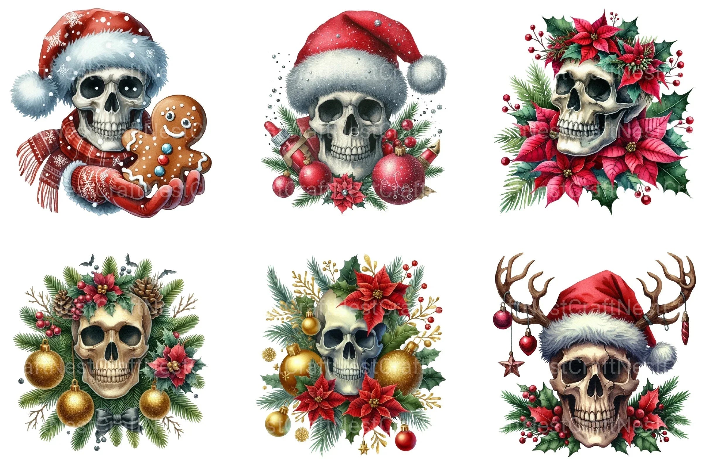 Christmas Floral Skull Clipart Bundle - CraftNest - Digital Crafting and Art
