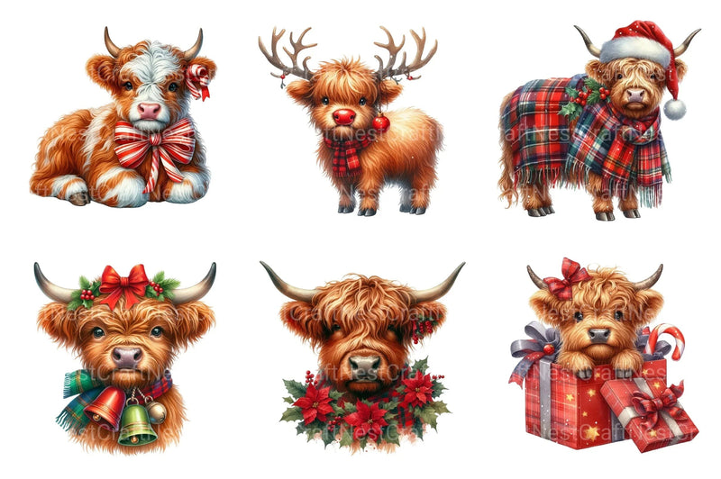 Christmas Highland Cow Clipart Bundle 19 - CraftNest - Digital Crafting and Art