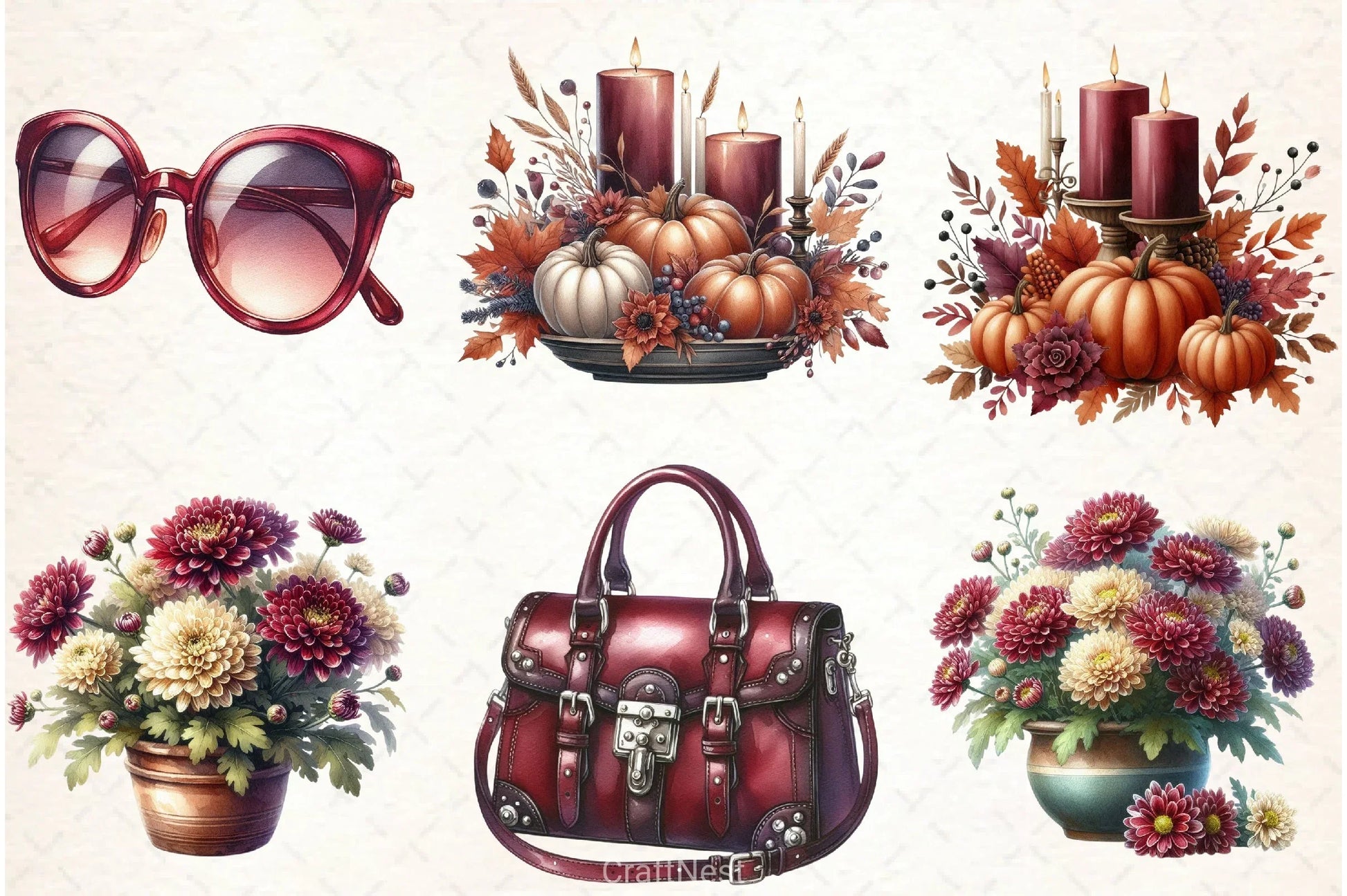 Burgundy Autumn Clipart Bundle 4 - CraftNest - Digital Crafting and Art