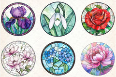 Round Stained Glass Flowers Clipart Bundle - CraftNest - Digital Crafting and Art