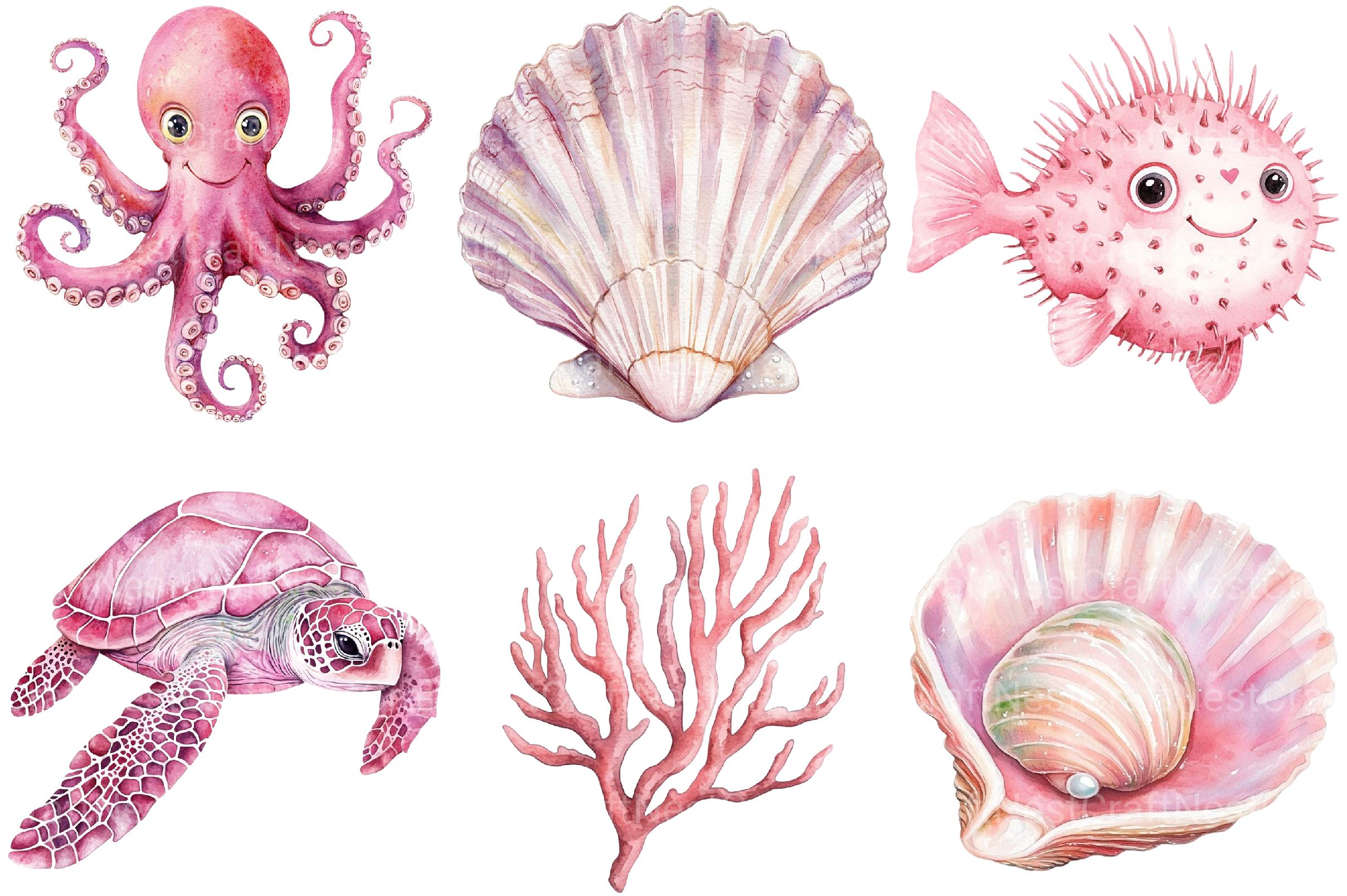 Pink Ocean Animals Clipart1