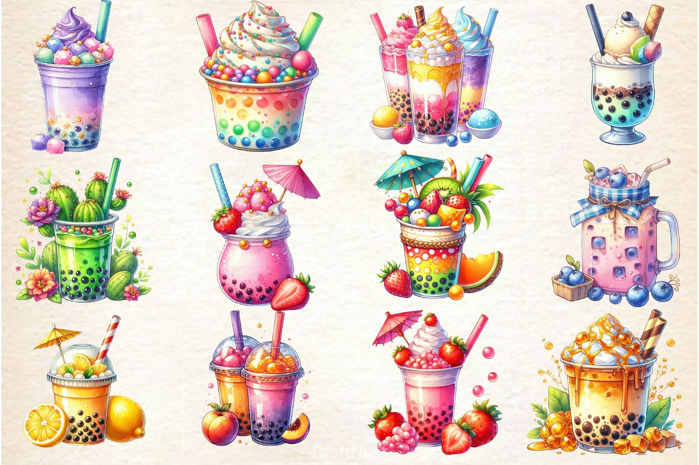 Summer Boba Tea Clipart Bundle