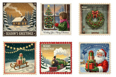Vintage Christmas Stamps: Retro Santa, Snowman, Tree Clipart Bundle - CraftNest - Digital Crafting and Art