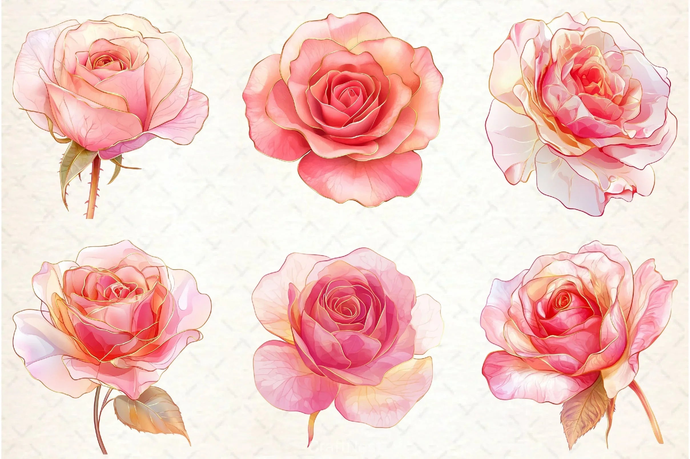 Pink Gold Rose Clipart Bundle - CraftNest - Digital Crafting and Art