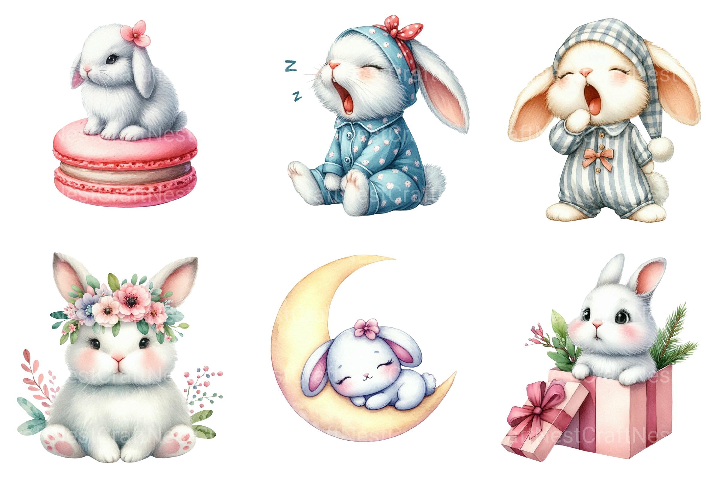 Kawaii Bunny Clipart Bundle