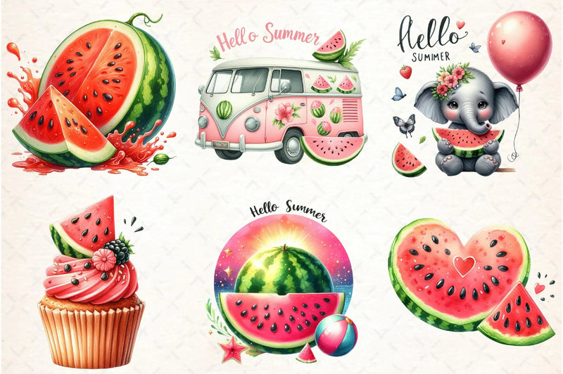 Hello Summer Watermelon Clipart Bundle - CraftNest - Digital Crafting and Art