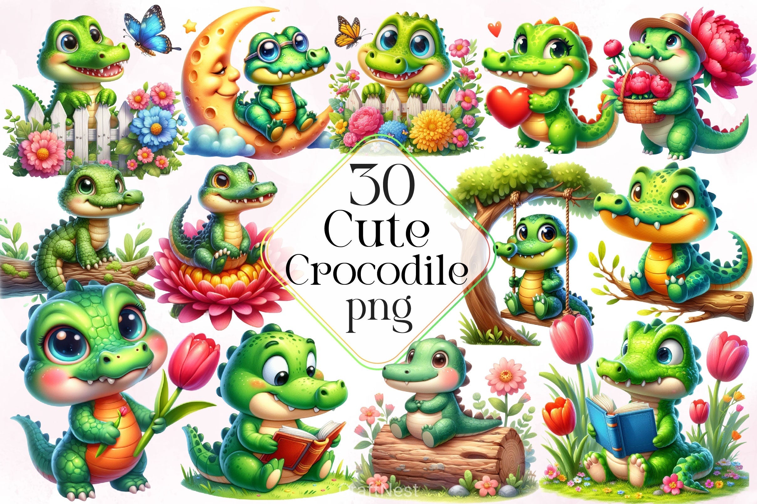 Cute Crocodile Clipart Bundle