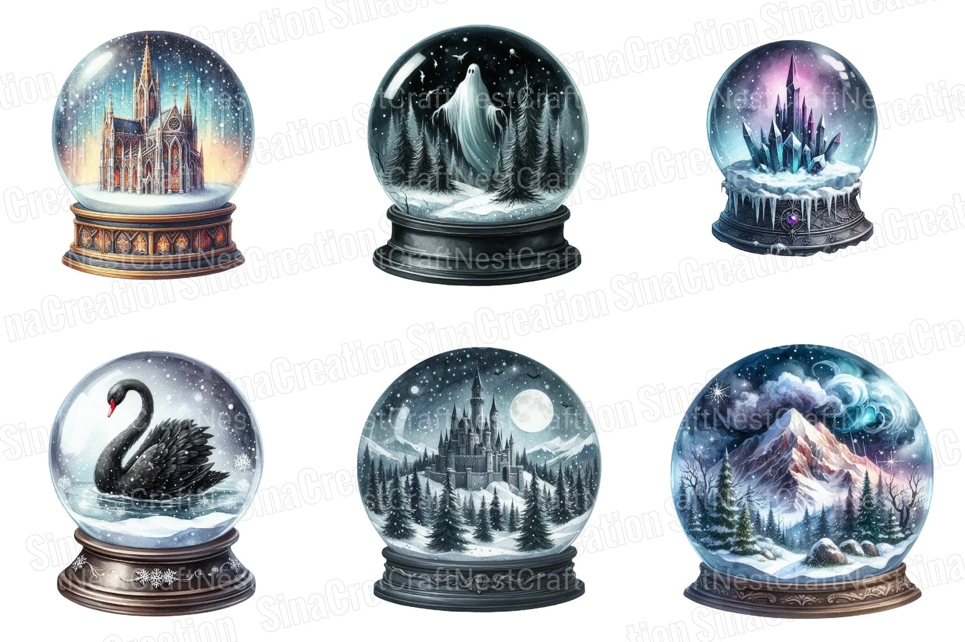 Gothic Christmas Ornaments Clipart Bundle - Transparent Background Graphics - CraftNest - Digital Crafting and Art