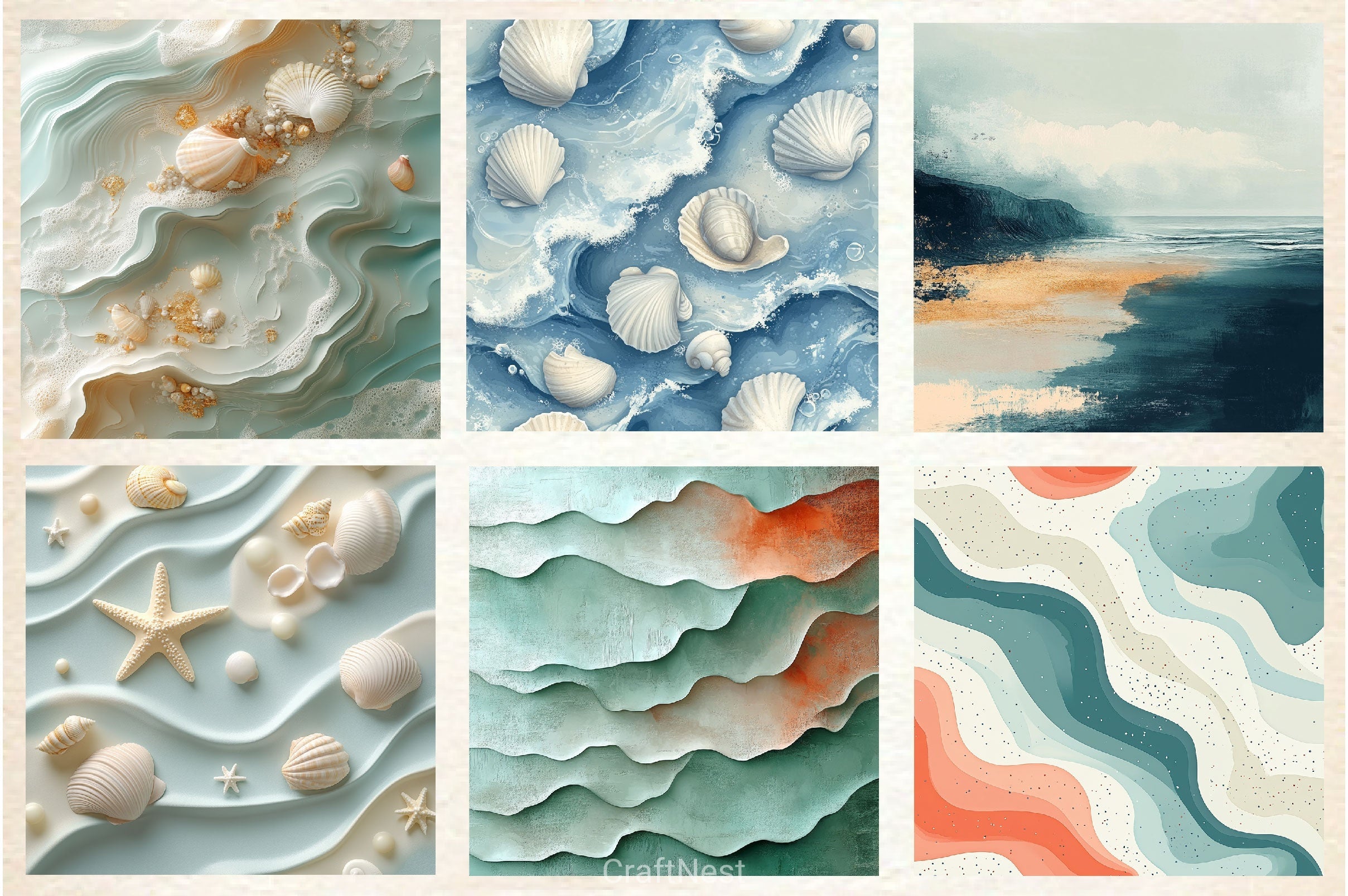 Serene Pastel Beach Coast Digital Papers