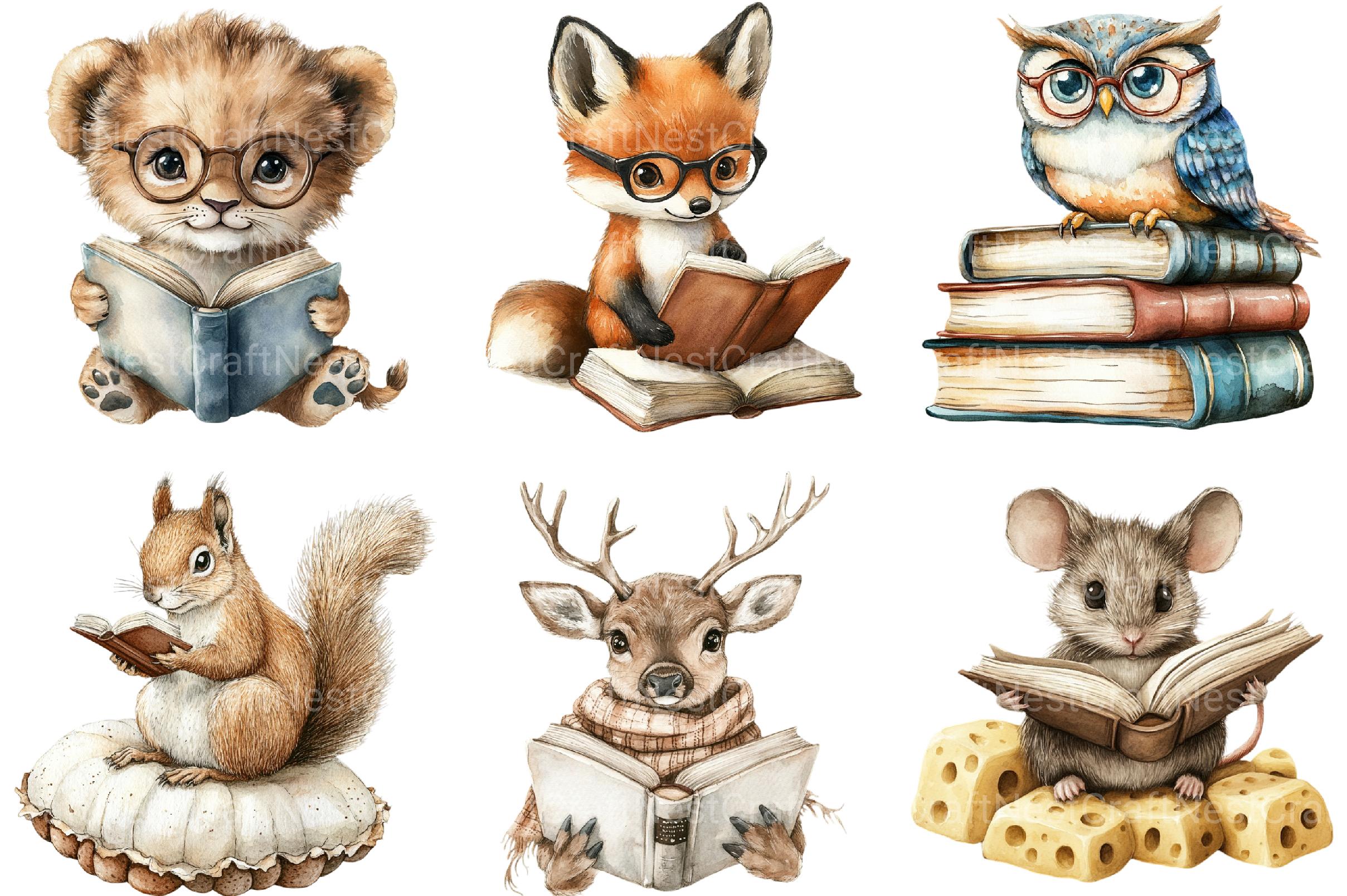 Animals Love Reading Clipart 1