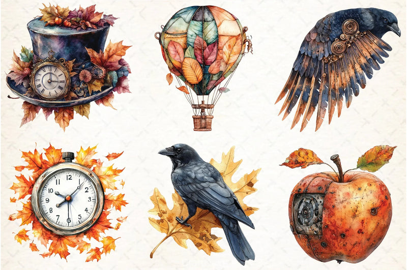 Steampunk Autumn Clipart Bundle 6 - CraftNest - Digital Crafting and Art
