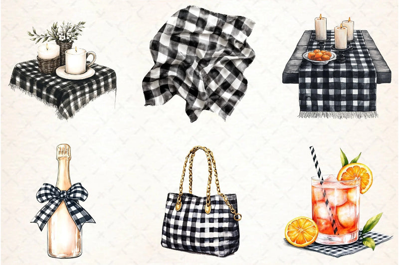 Luxury Black Gingham Clipart Bundle - CraftNest - Digital Crafting and Art