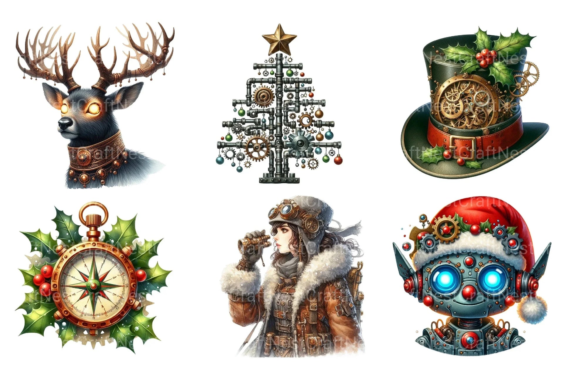 Steampunk Christmas Snowman Clipart Bundle - CraftNest - Digital Crafting and Art