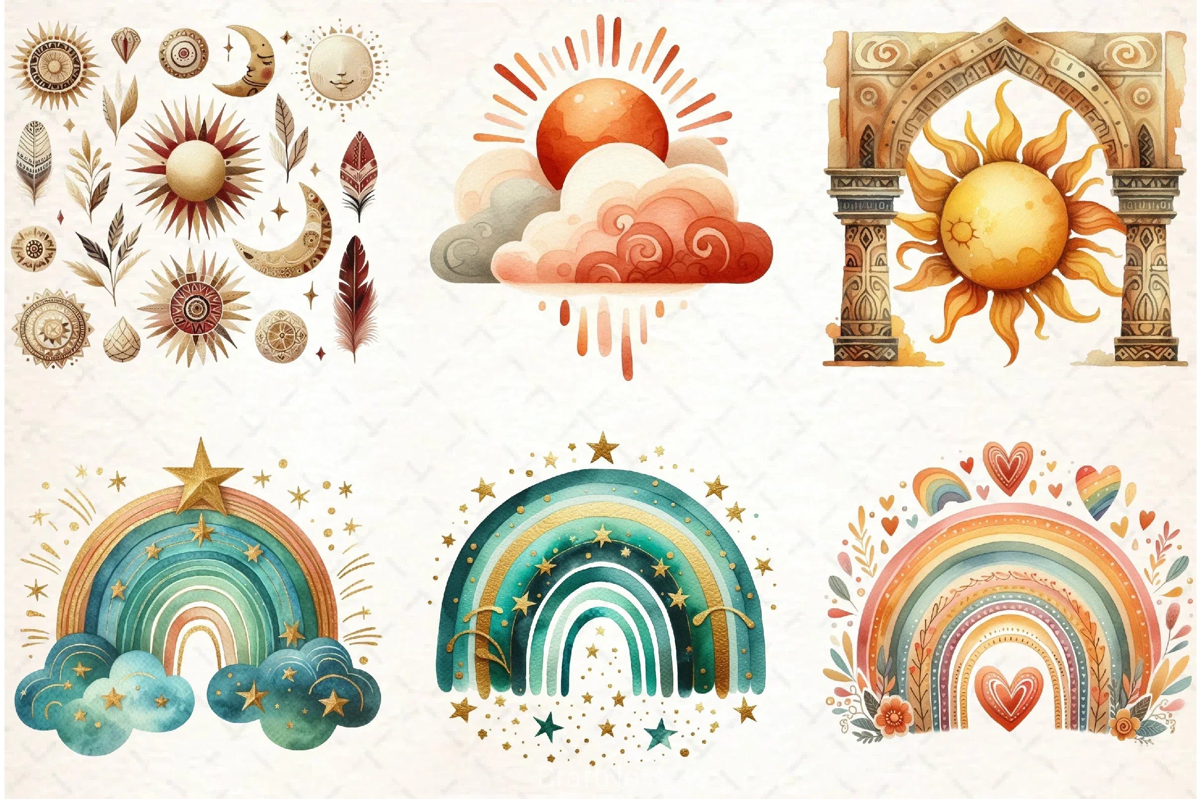 Boho Rainbow Clipart Bundle - CraftNest - Digital Crafting and Art