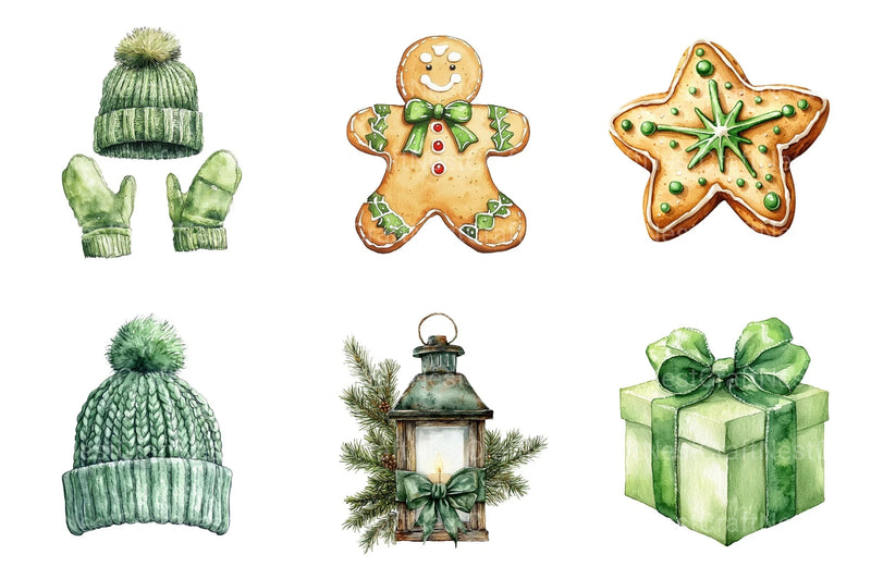 Cozy Green Christmas Winter Clipart Bundle - CraftNest - Digital Crafting and Art
