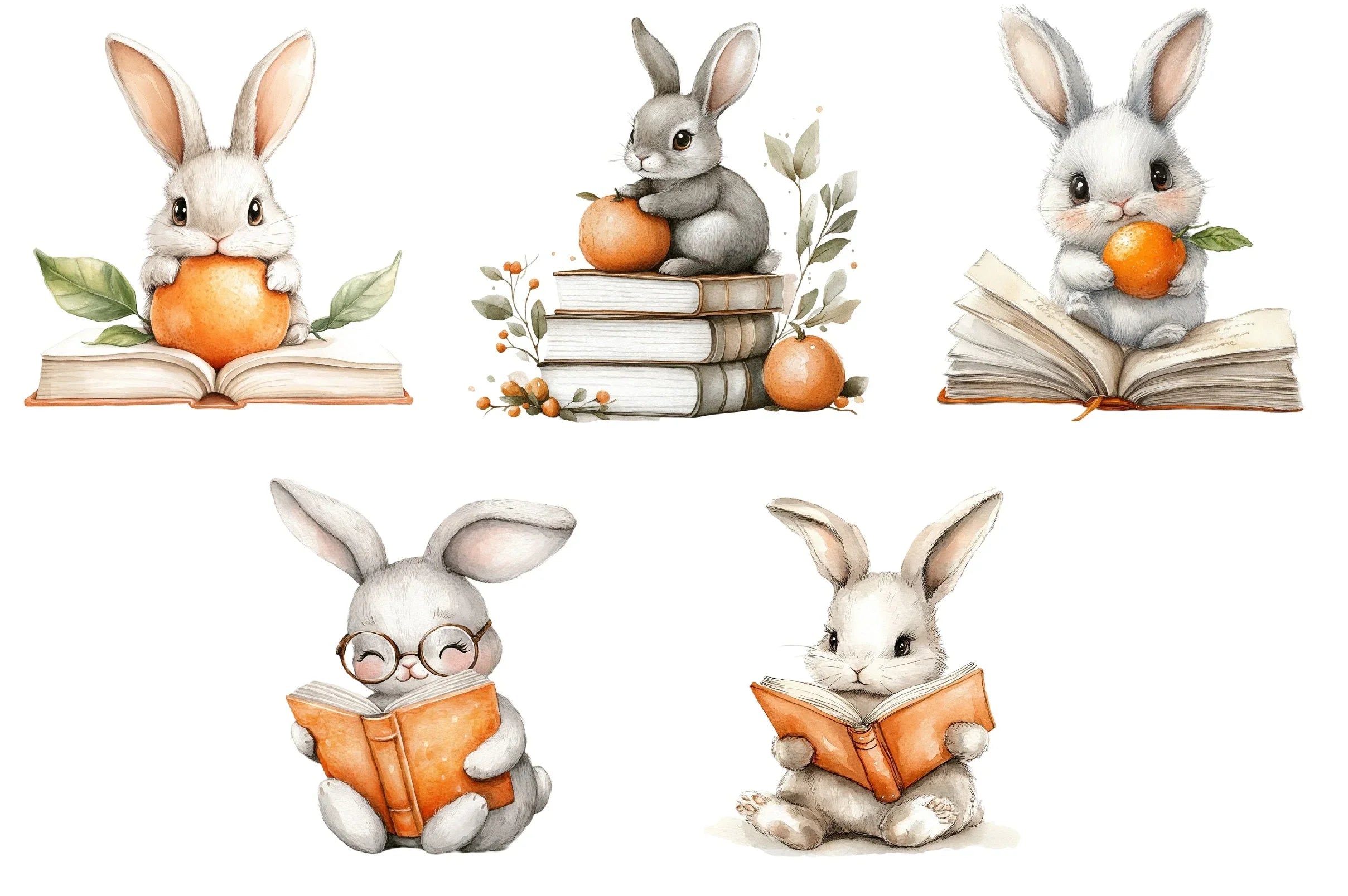 Bunny With Book Clipart Bundle 2 - CraftNest - Digital Crafting and Art
