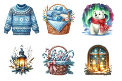 Winter Cozy Blue Designs: Snowman, Cabin, Gnome, Christmas Tree Clipart Bundle - CraftNest - Digital Crafting and Art