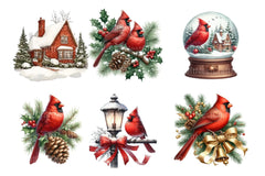 Christmas Red Cardinal Festive Bird Clipart Bundle - Digital Download - CraftNest - Digital Crafting and Art