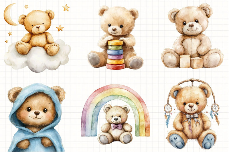 Beige Teddy Bear Nursery Clipart Bundle - CraftNest - Digital Crafting and Art