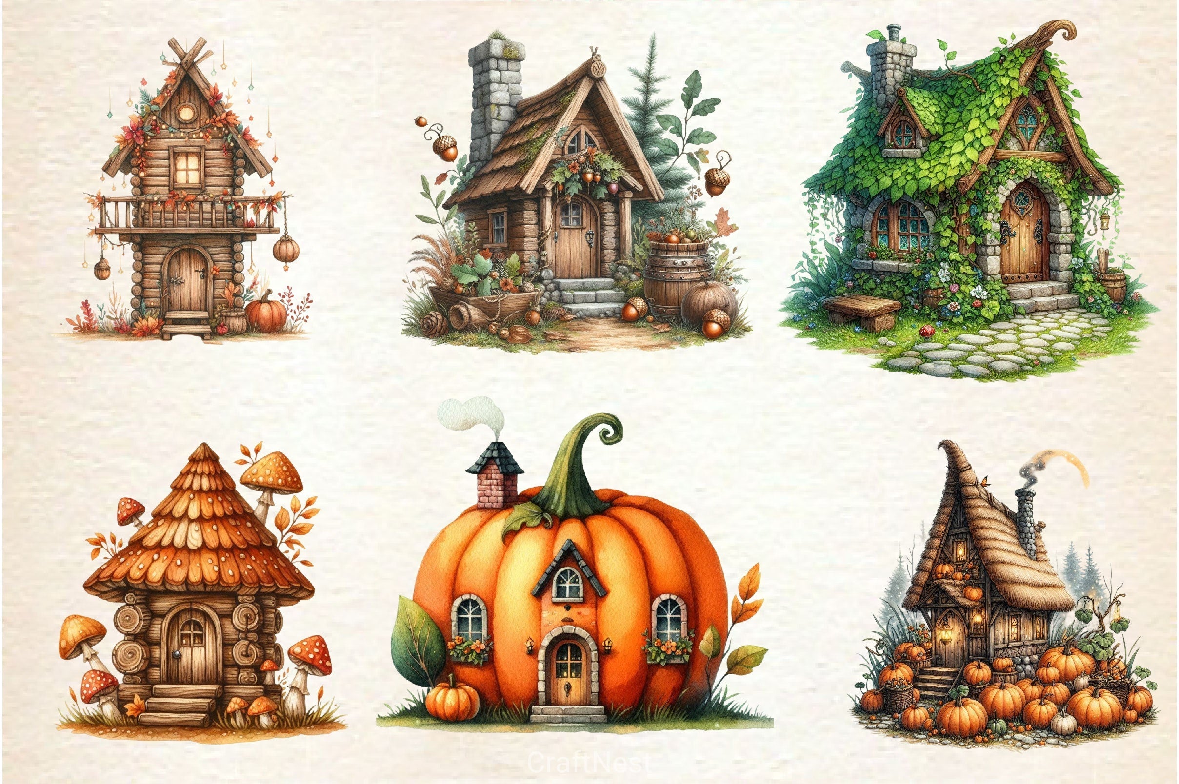 Whimsical Autumn House Clipart Bundle 2