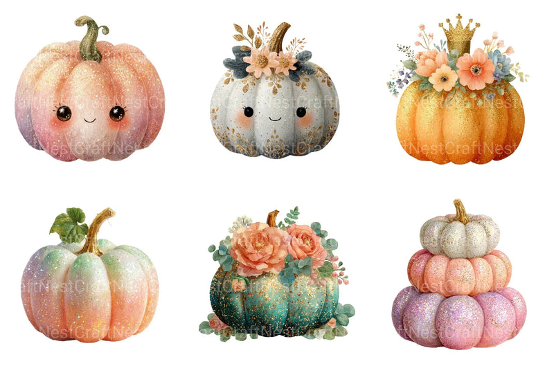 Cute Girly Pumpkin Clipart Bundle - CraftNest - Digital Crafting and Art