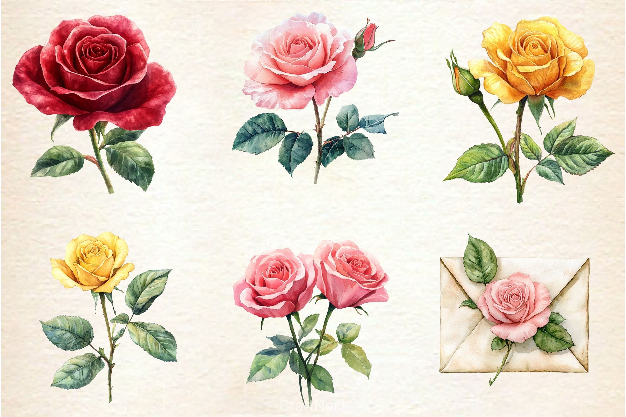 Rose Spring Design Spring Lithograph Roses Clipart Bundle