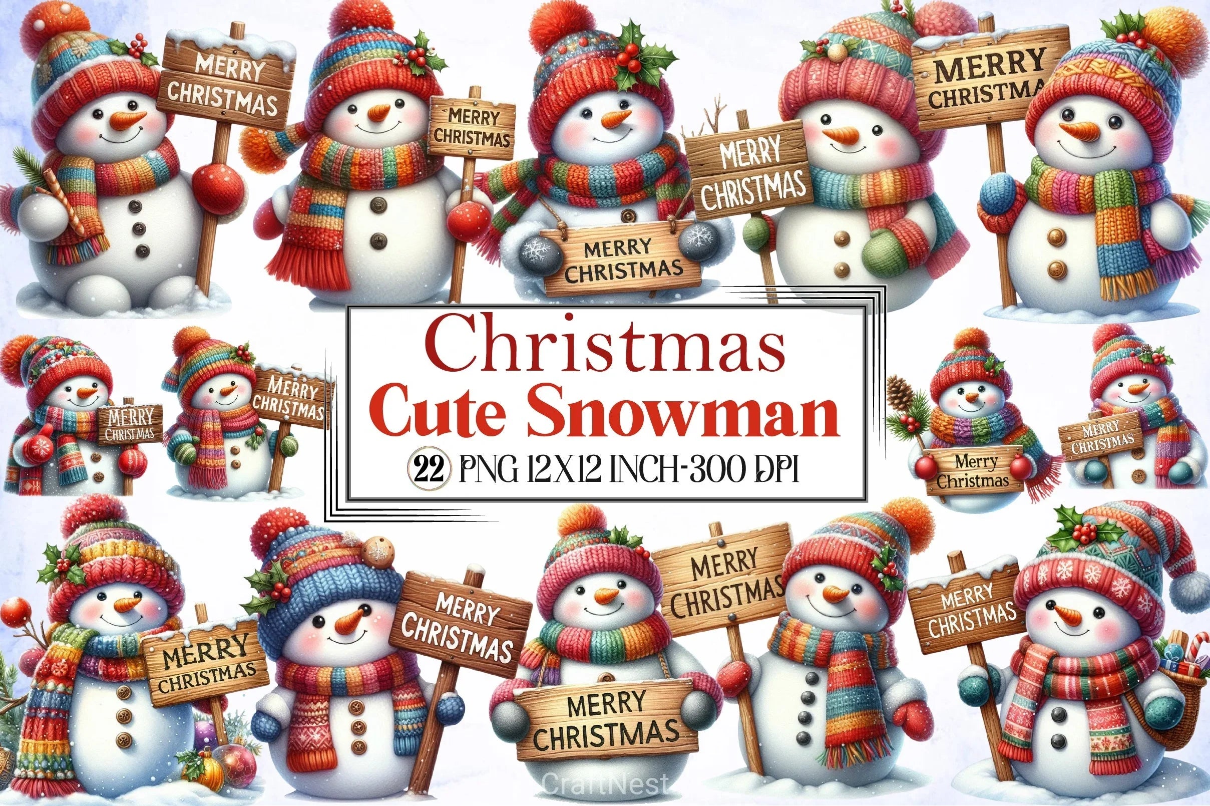 Cute Christmas Snowman Clipart Bundle 20 - CraftNest - Digital Crafting and Art