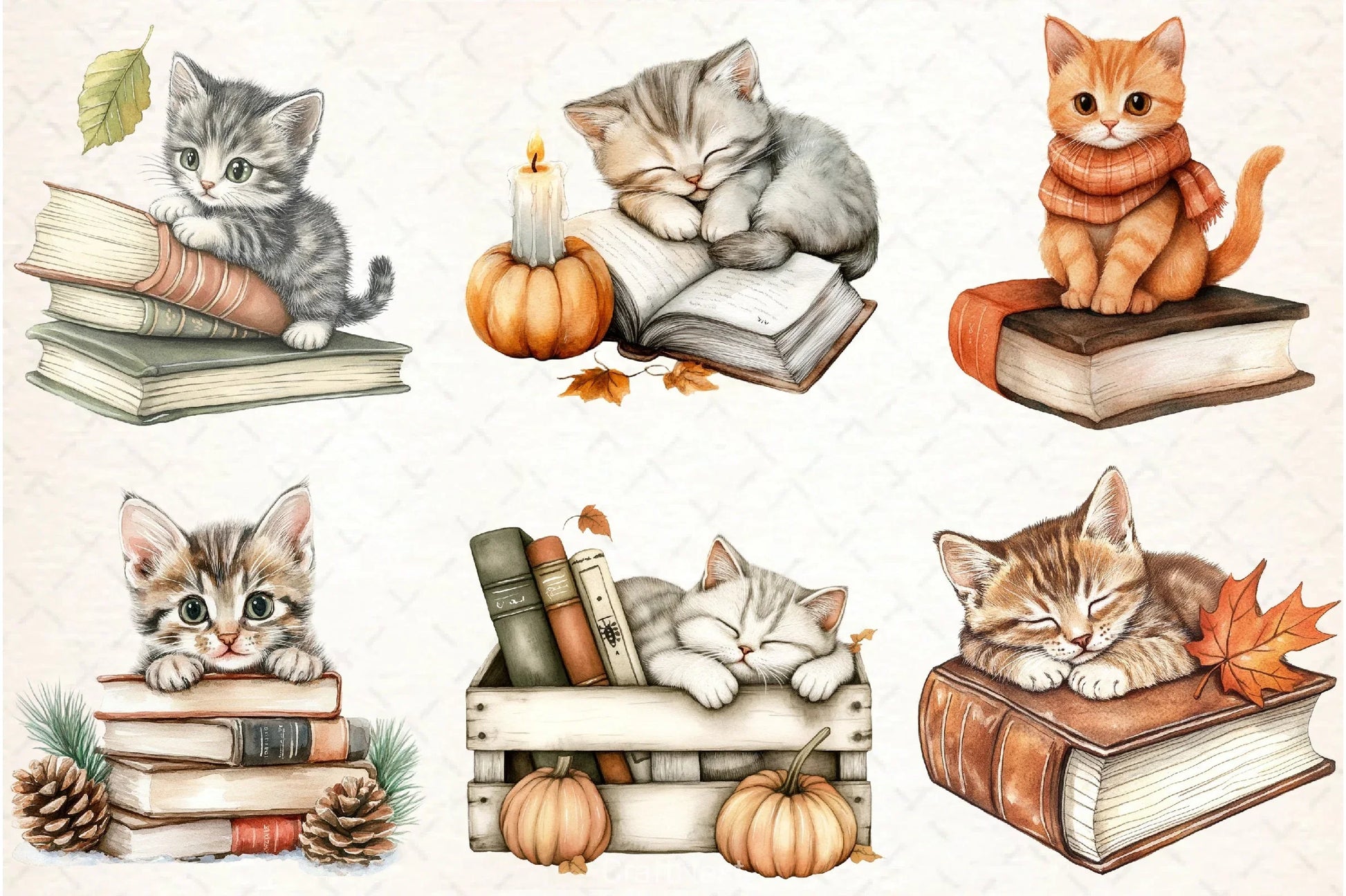 Cat & Book Fall Vibes Clipart Bundle - CraftNest - Digital Crafting and Art