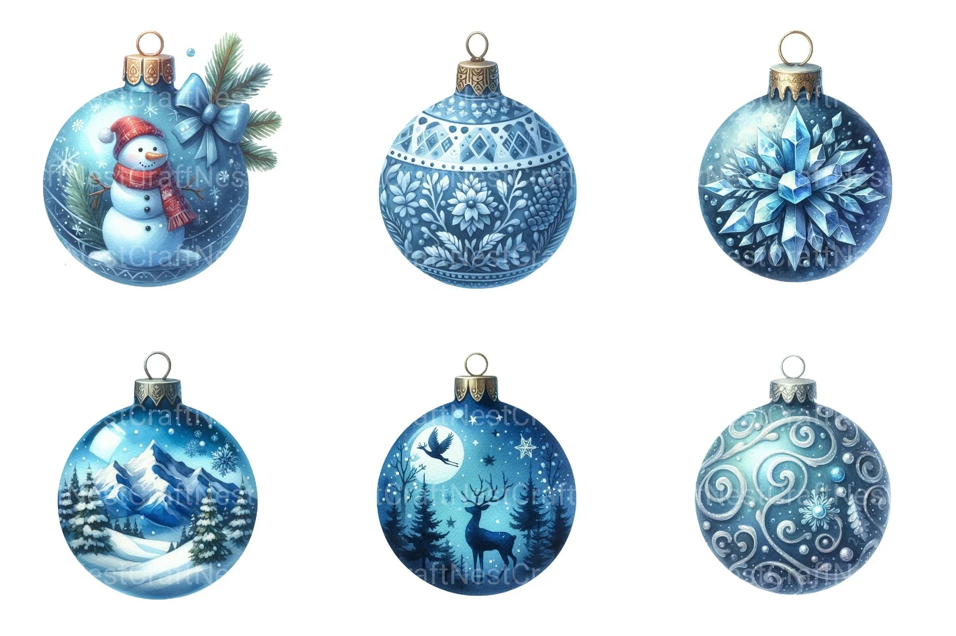 Blue Christmas Balls Clipart Set - CraftNest - Digital Crafting and Art