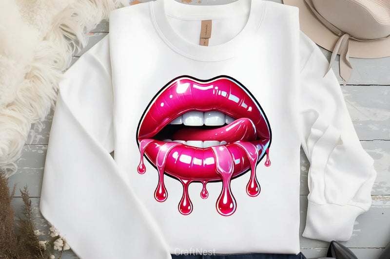 Pink Glossy Dripping Lips Clipart Bundle - CraftNest - Digital Crafting and Art