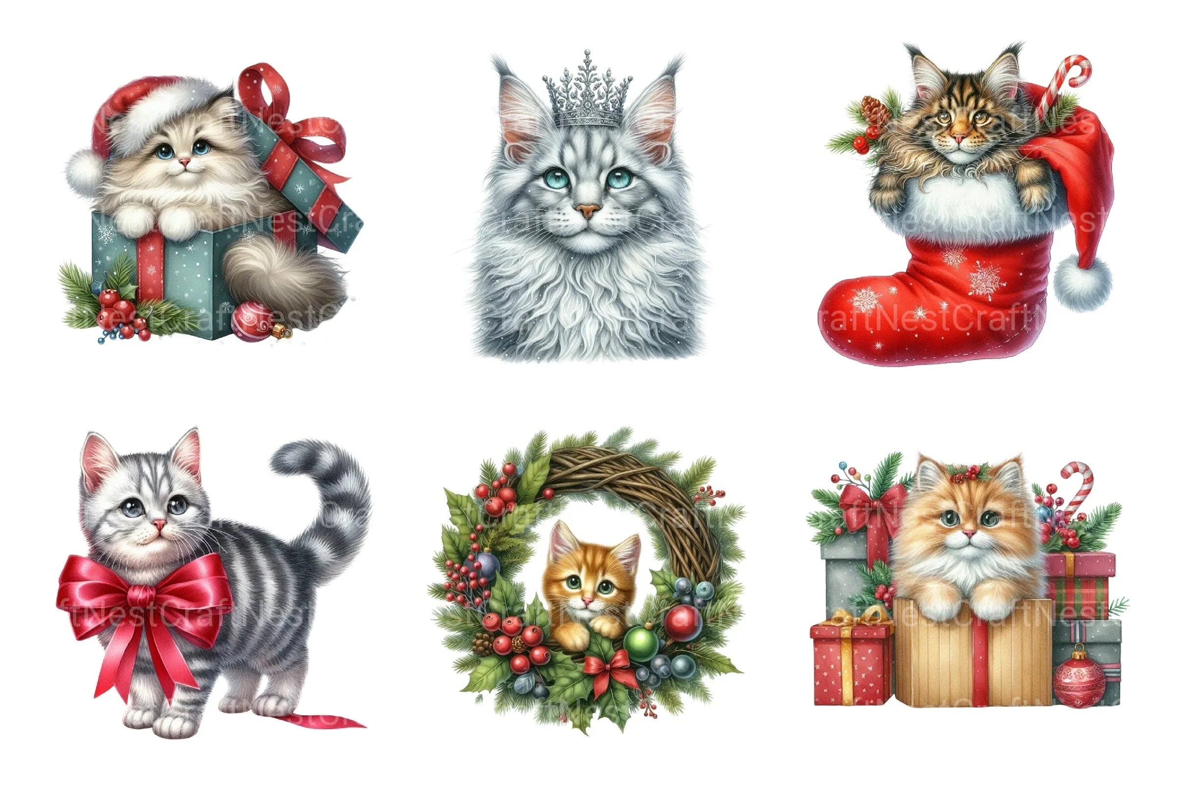 Christmas Maine Coon Cat Clipart Bundle - CraftNest - Digital Crafting and Art