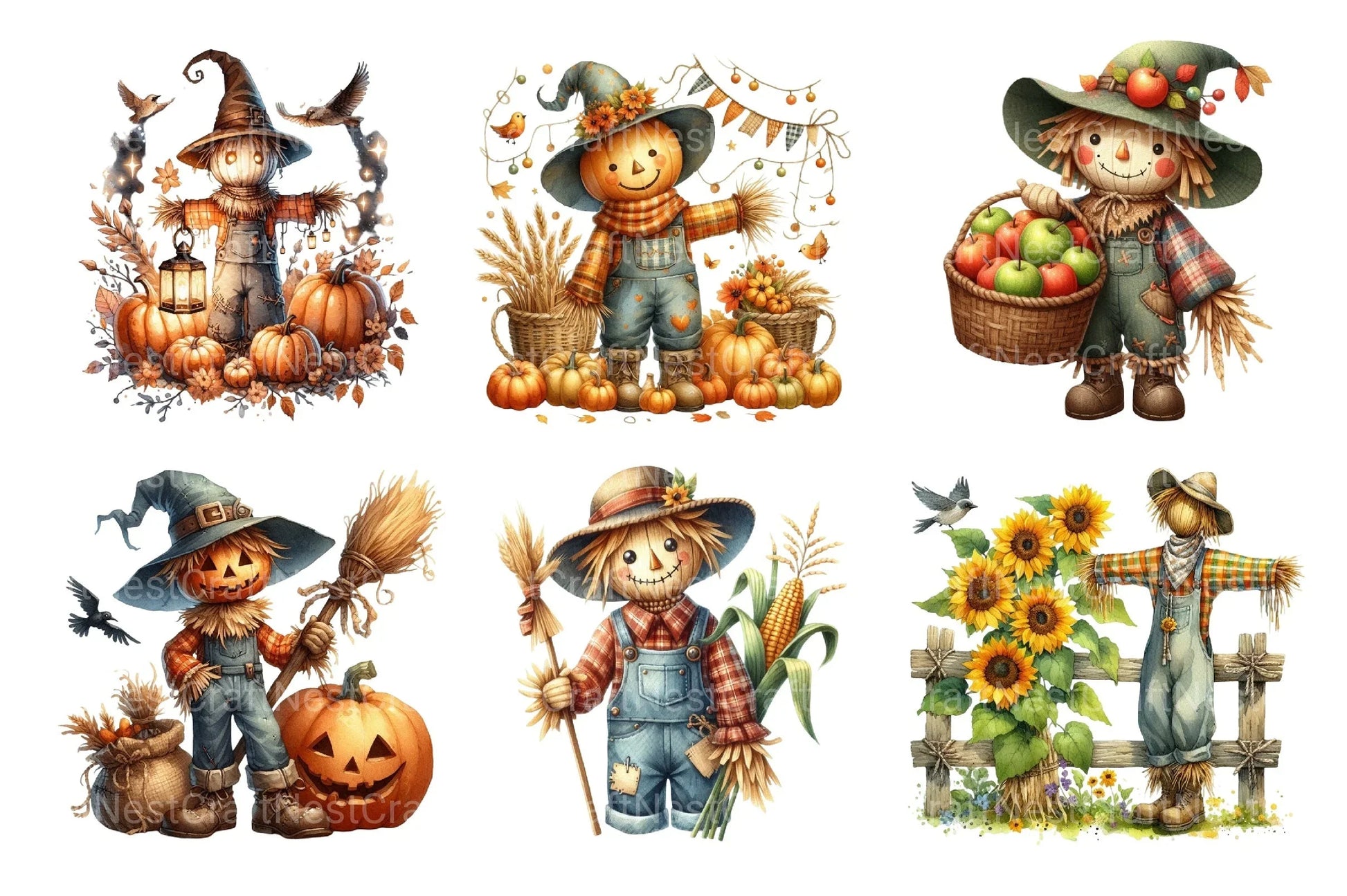 Scarecrow Autumn Fall Halloween Clipart Bundle - CraftNest - Digital Crafting and Art