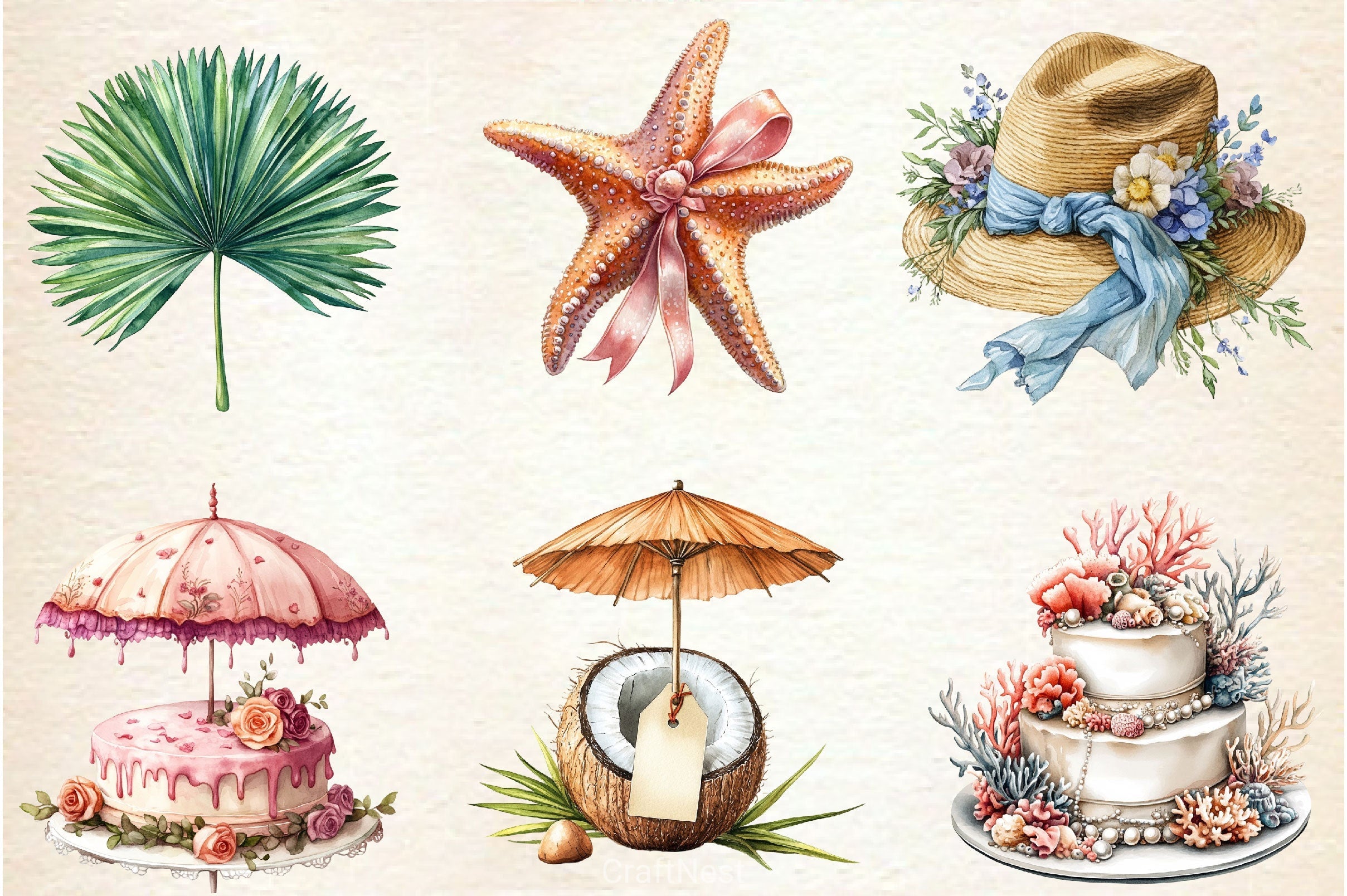 Beach Wedding Set Clipart Bundle