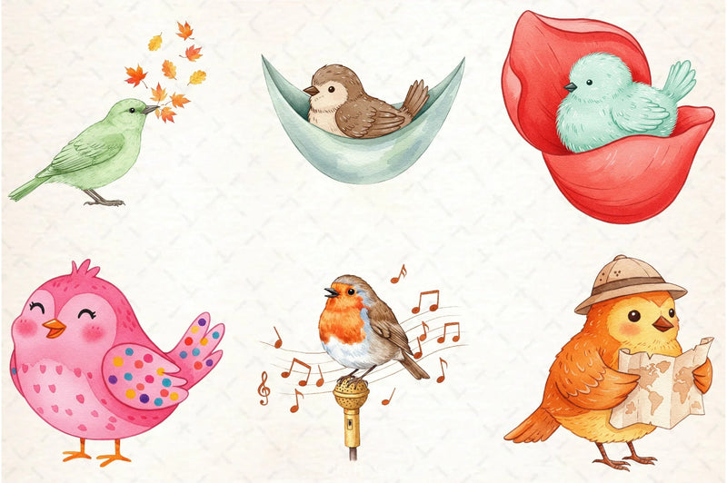 Whimsical Birds Clipart Bundle - CraftNest - Digital Crafting and Art