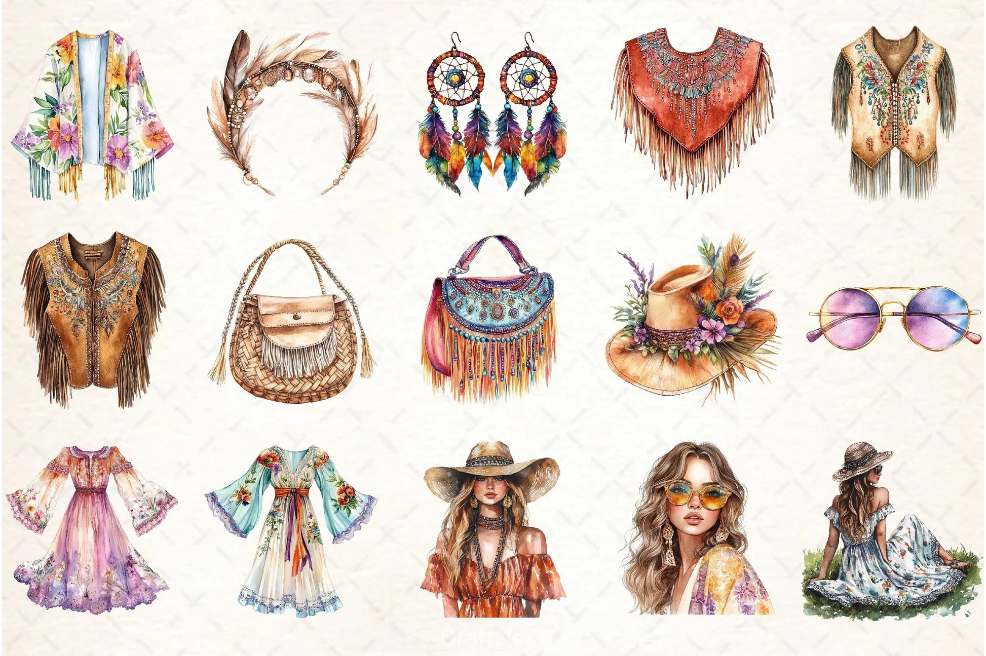 Boho Fashion Clipart Bundle - CraftNest - Digital Crafting and Art