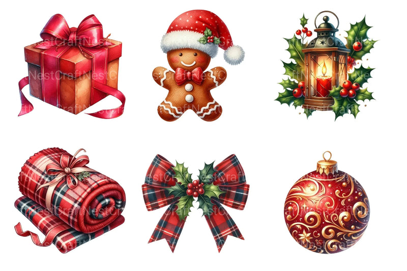 Red Christmas Retro Clipart Bundle: Santa, Reindeer, Snowmen & Gingerbread - CraftNest - Digital Crafting and Art