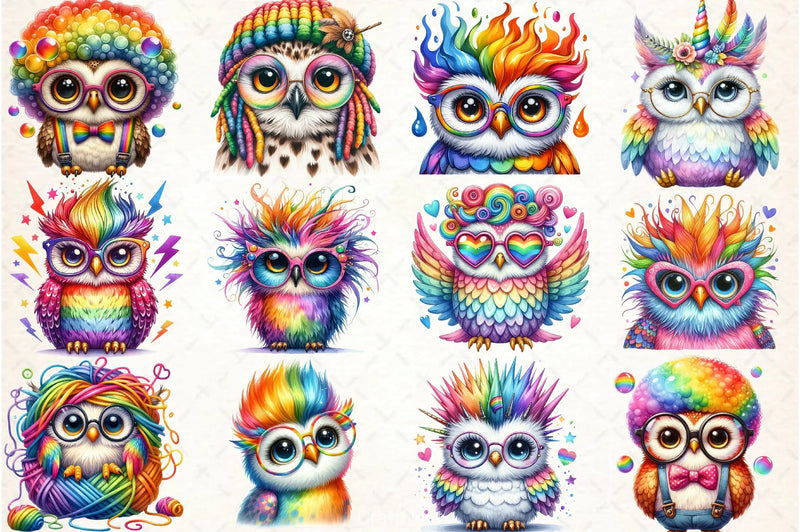 Rainbow Owl Clipart Bundle - CraftNest - Digital Crafting and Art