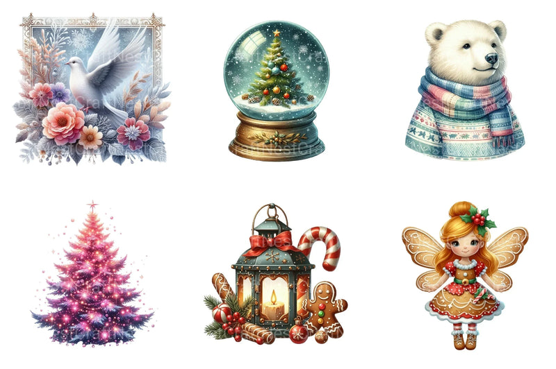 Silver Pink Christmas Pastel Decoration Clipart Bundle - CraftNest - Digital Crafting and Art